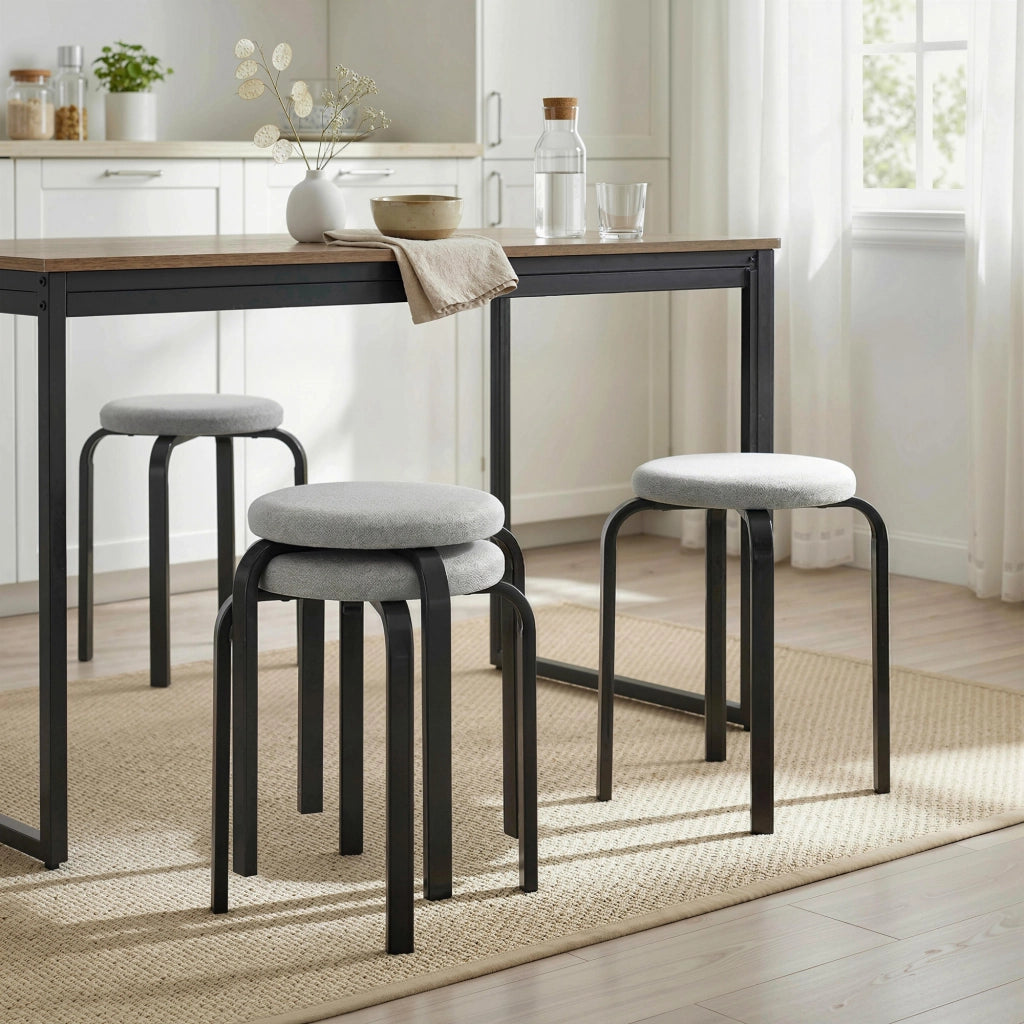 Set di 4 Sgabelli Impilabili Moderni con Cuscino Tondi. Grigio