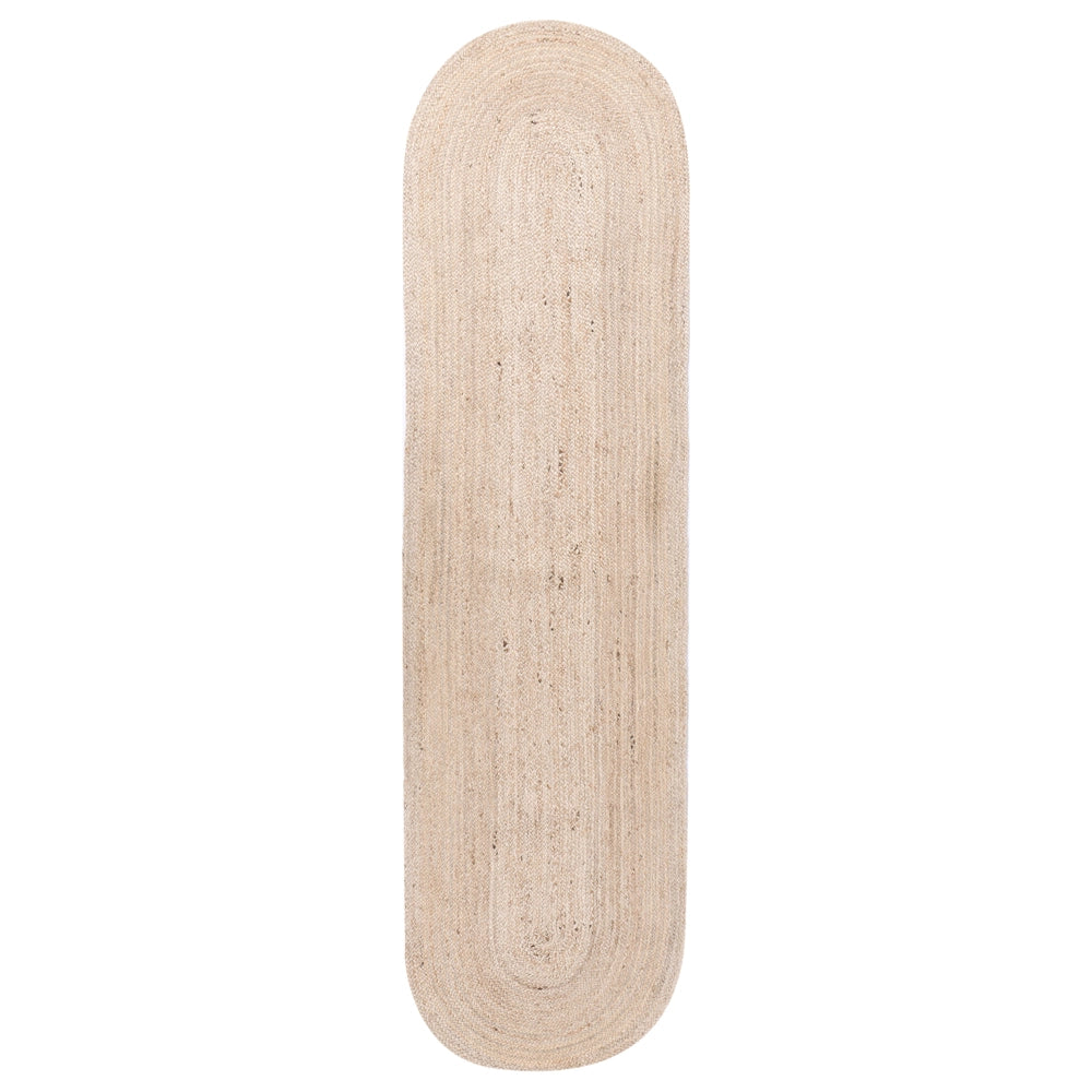 Tappeto beige in juta 80 x 300 cm intrecciato ovale adatto al riscaldamento a pavimento Soggiorno naturale Camera da letto