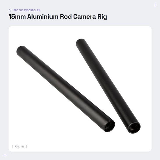 Accessori per rig di camera - Asta in alluminio - Lunghezza 20 cm - 15 mm - Nero - Basi di alluminio robuste - Adatto per camera e monitor