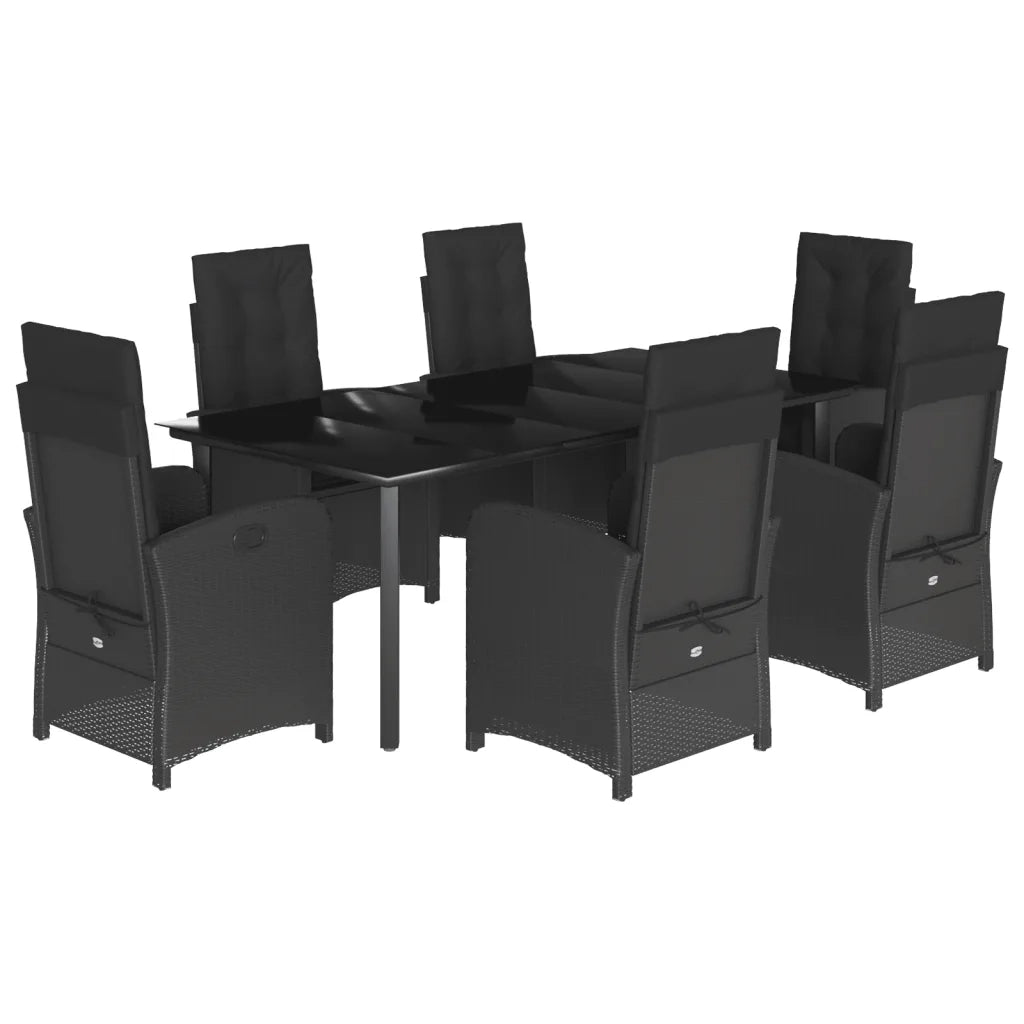 Set da Pranzo da Giardino 7 pz Nero con Cuscini in Polyrattan