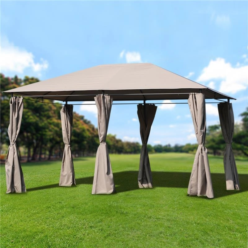 GAZEBO IN METALLO CON 6 PARETI 400 X 300 X 264 CM COLORE BEIGE