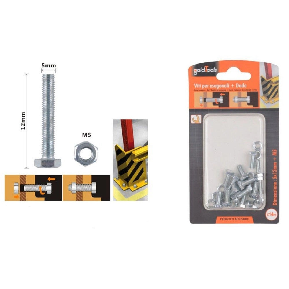 Trade Shop - Set 14 Pz Vite Viti Per Esterno A Testa Esagonali 5x12mm Con Dadi Dado M5 90908 -