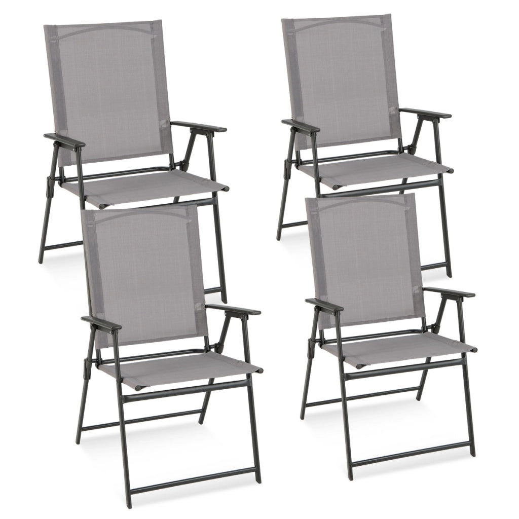 Set di sedie pieghevoli con schienale alto in tessuto resistente alle intemperie, Sedie da esterno Grigio 4 Pezzi-Sedie da esterno