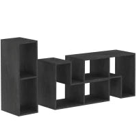 Mobile TV 75" max Modulabile con 2 Ripiani a L e Mensola Rettangolare, in Legno, 134-180x30.5x44 cm, Nero