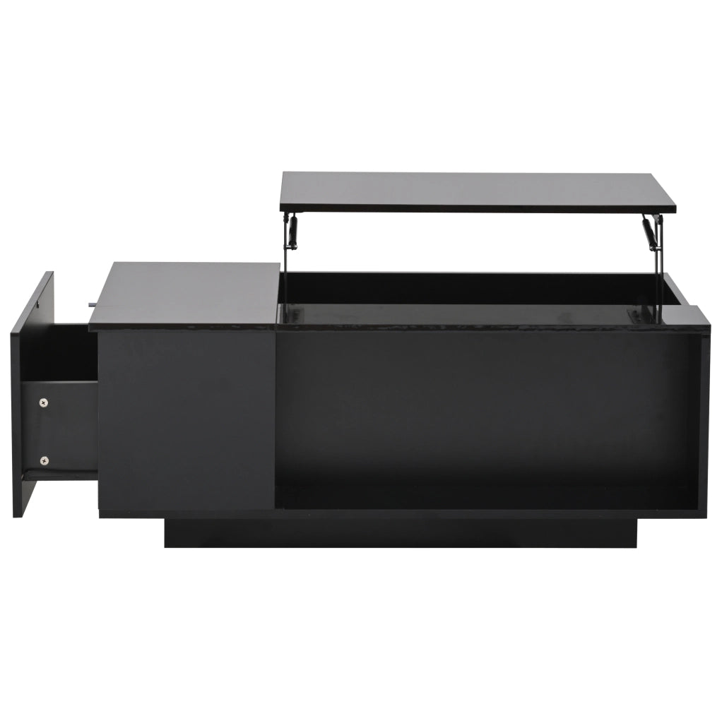 Tavolino da caff猫 100x50x40 cm; alzata idraulica con vano nascosto e cassetto; pannello truciolare nero
