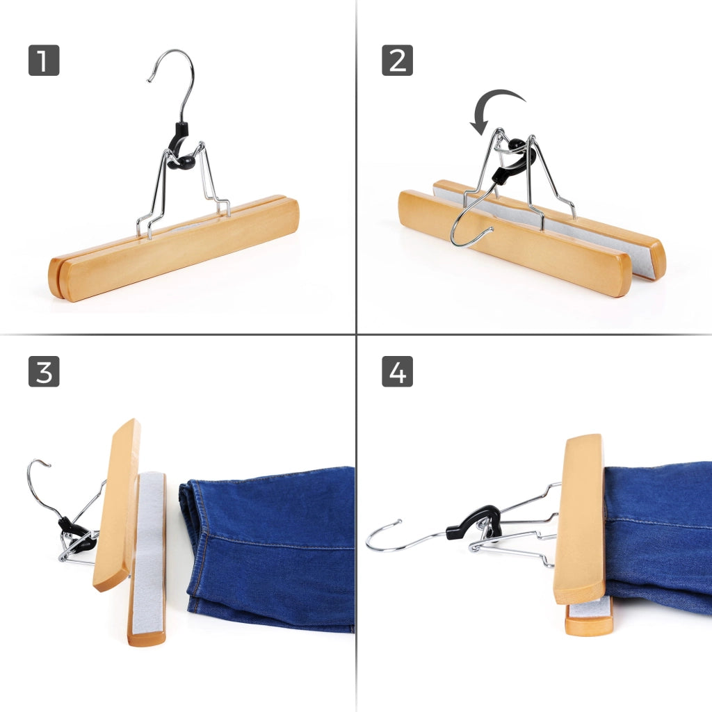 Grucce per pantaloni in legno VALORA con inserto antiscivolo x12 - CRW007-12