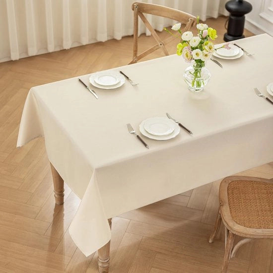 Tavolino Copri Tavolo Beige Lavabile, 140x200cm Copri Tavolo di poliestere, leggermente impermeabile all'acqua con effetto loto, resistente alle macchie permanenti per uso domestico, matrimoni, feste