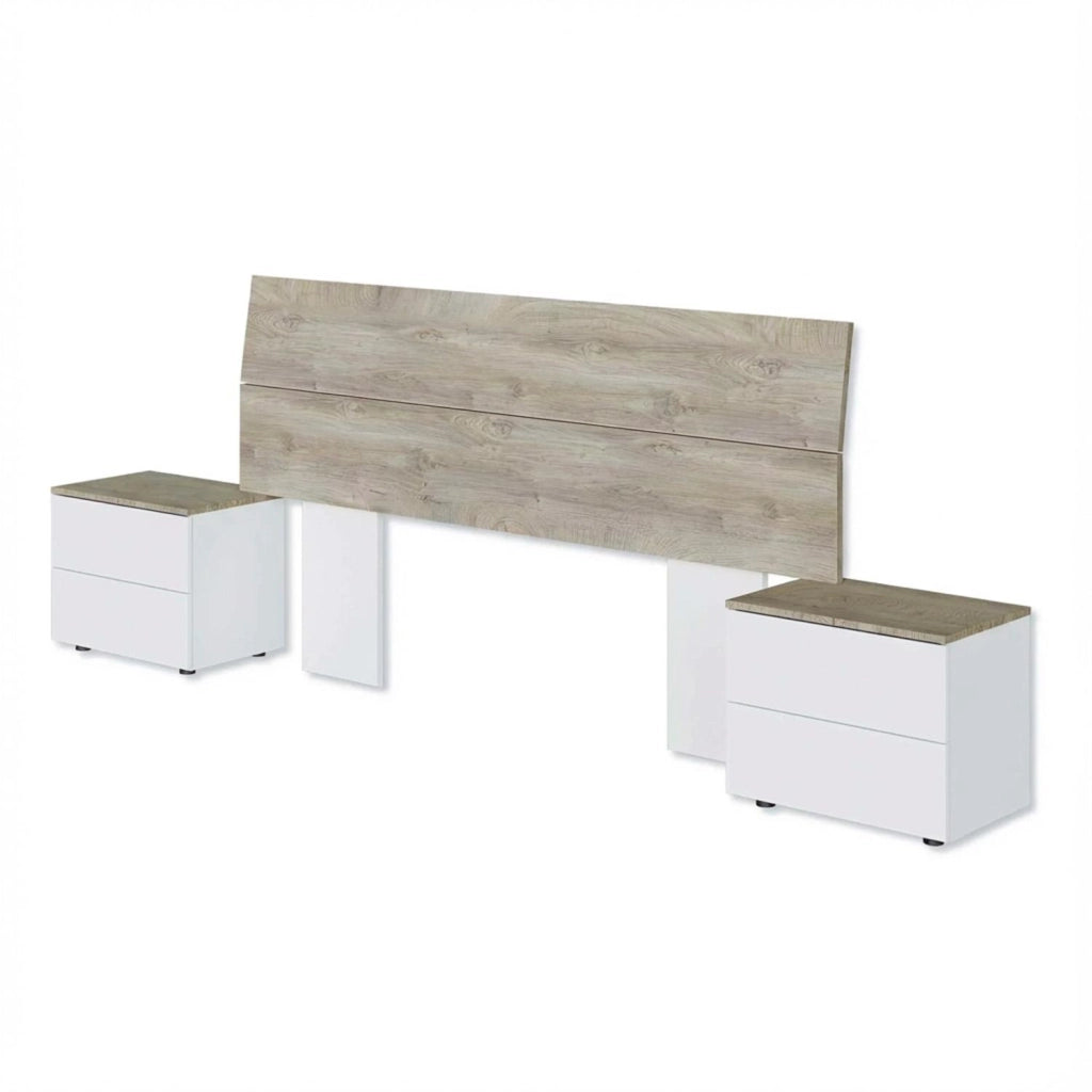Set Camera Da Letto Con Testiera Matrimoniale 176 Cm Due Comodini Con Cassetti Testata Arredo Moderno Per Letti 135 150 160 Cm Rovere E Bianco