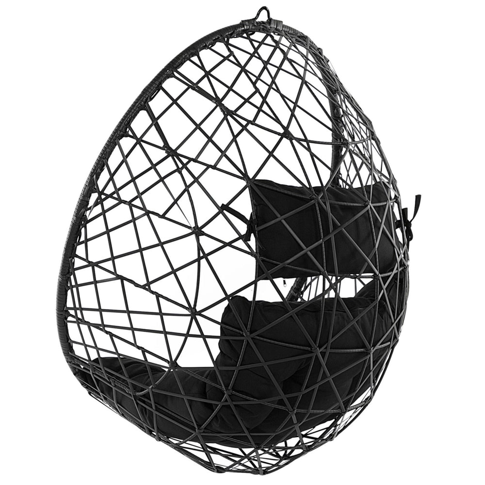 Sedia sospesa poltrona pensile Cestino di vimini rotondo in rattan Nero senza supporto con cuscini Boho