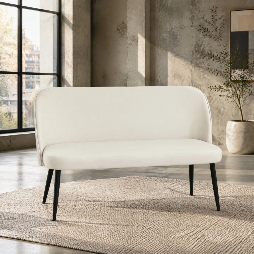 Divano dritto a 2 posti con schienale curvo; schiuma ad alta elasticitÃ  e piedini regolabili; metallo; beige 127 Ã— 63 Ã— 84;5 cm