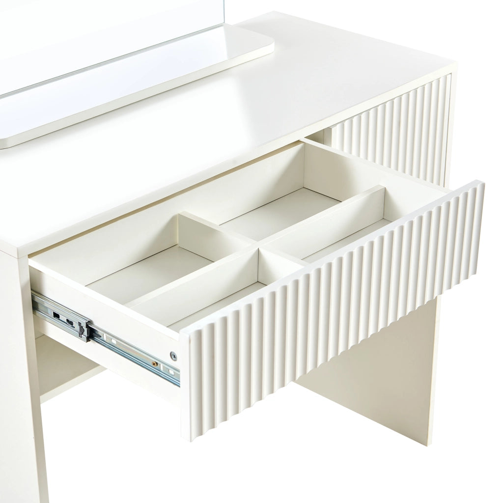 SCHMINKTISCH con specchio curvo, 2 cassetti, MDF bianco