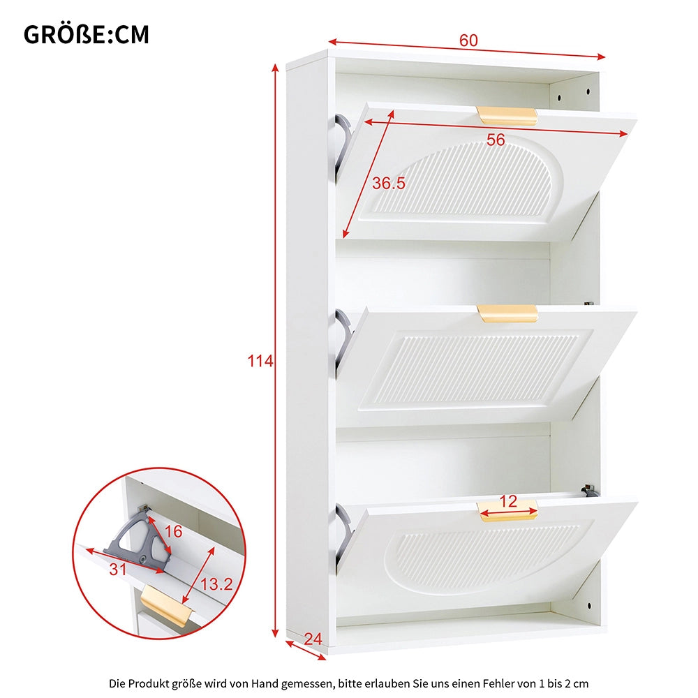 Mobile per scarpe stretto a 3 ante - Xylo - 60x24x114 cm - Bianco per corridoio o soggiorno