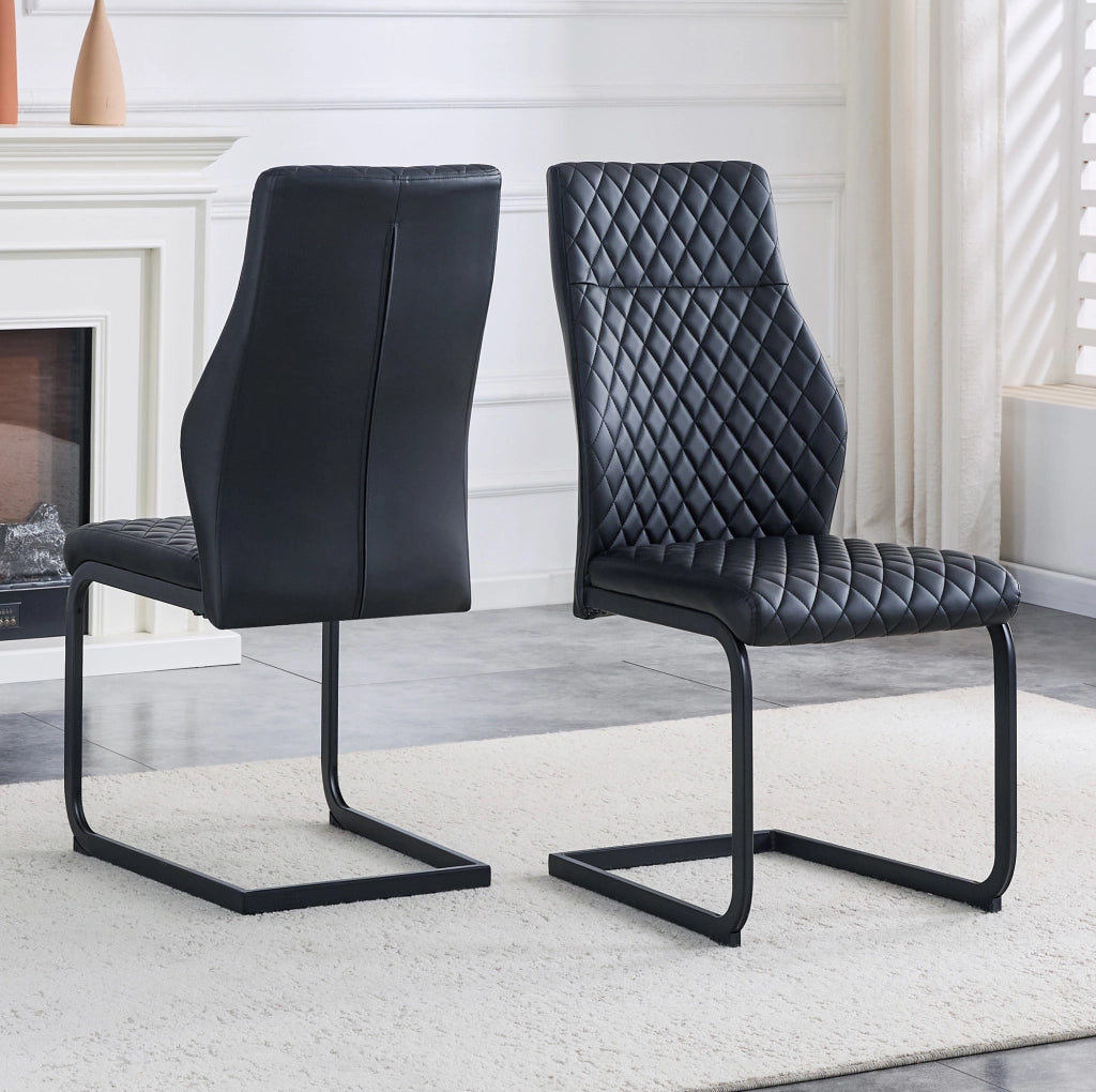 Set di 2 sedie da pranzo con schienale alto 100 cm; in PU nero e metallo nero