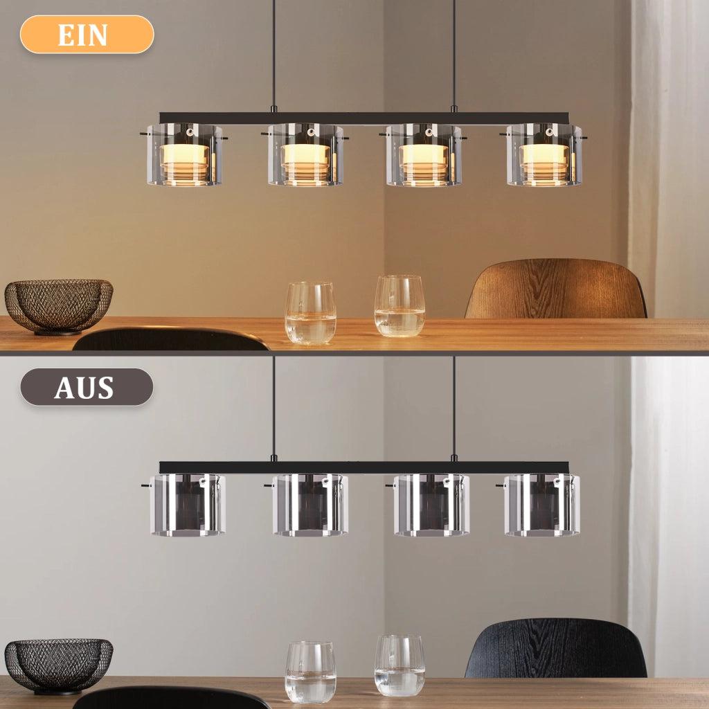 ZMH Lampada a Sospensione Vetro 4 Luce 140 cm LED Altezza Regolabile per Sala da Pranzo Soggiorno Camera da Letto