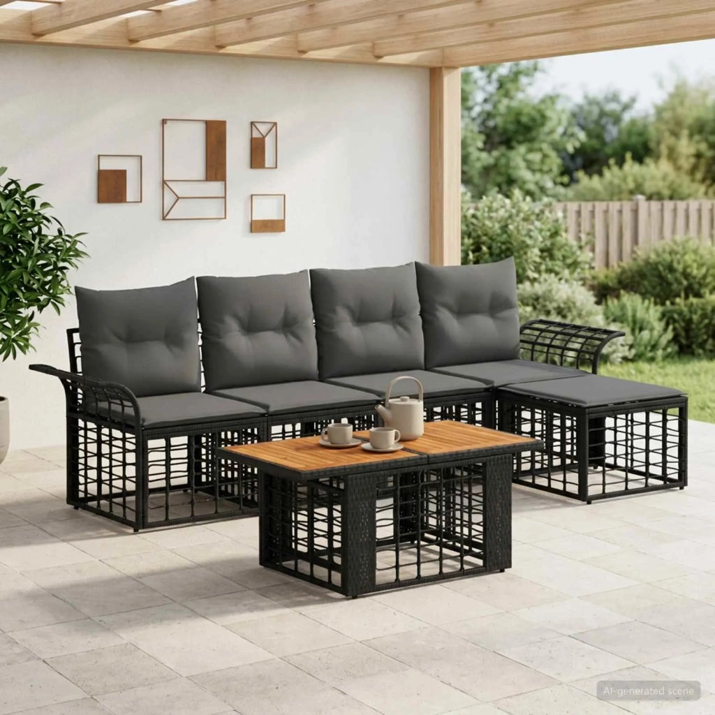 Set Divano da Giardino 6 pz Nero e Grigio scuro polyrattan 3437973