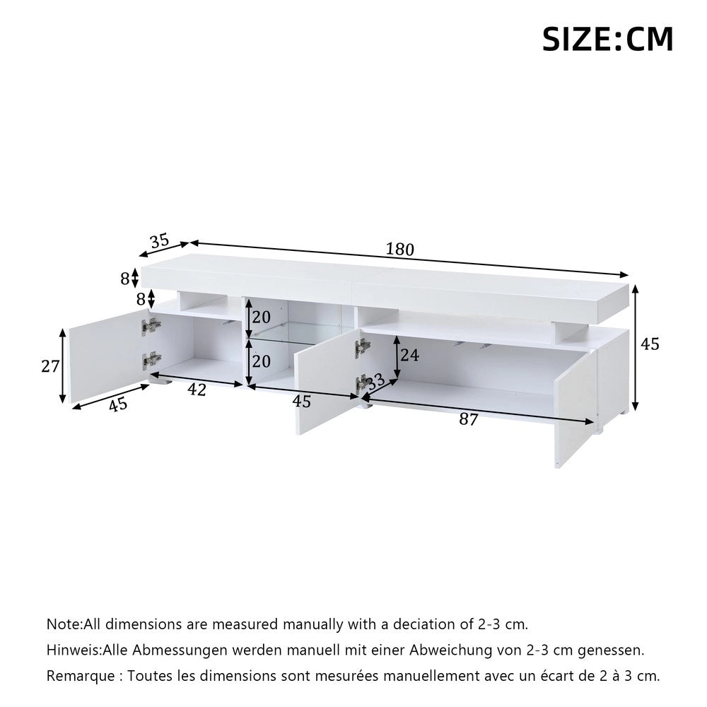 Mobile TV Lowboard ¨C Xylo ¨C Bianco Lucido, 3 Ante, Ripiani in Vetro, 180x35x45 cm