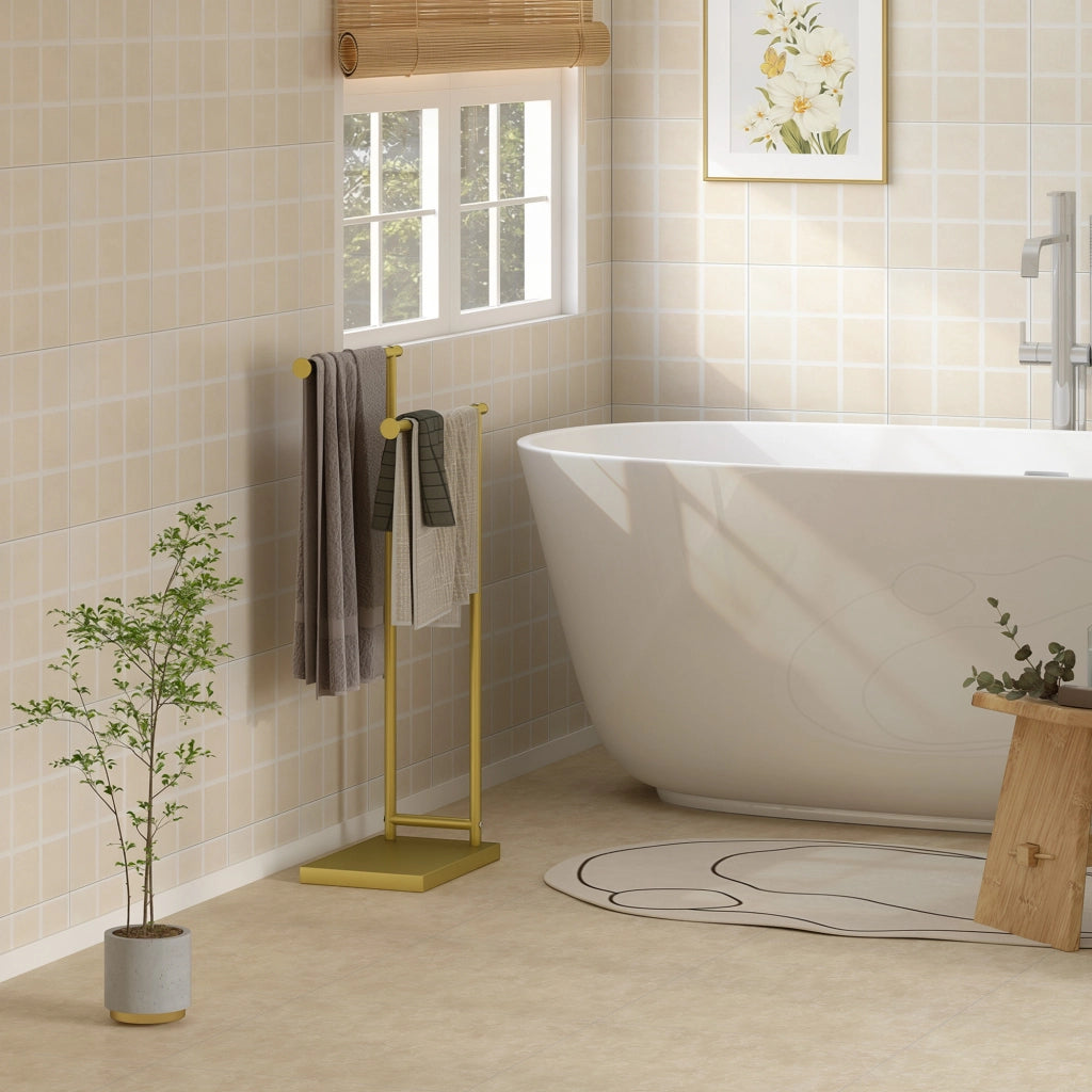 Portasciugamani a L con 2 Barre ¨C zephmum ¨C Dorato 35.5x20x78 cm