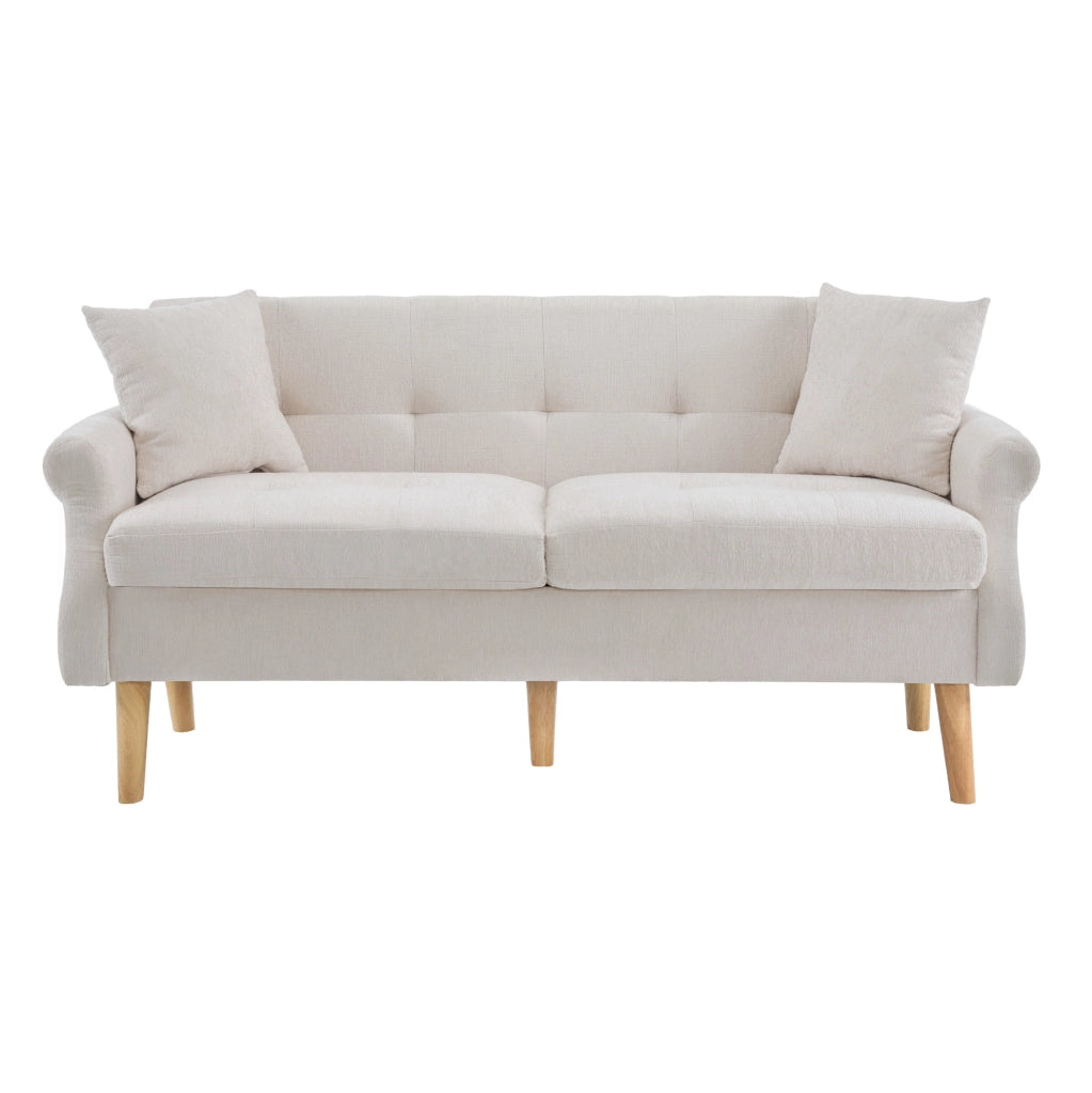 Divano 2 posti 162x74x77 cm in ciniglia beige con cuscini HOMVRA