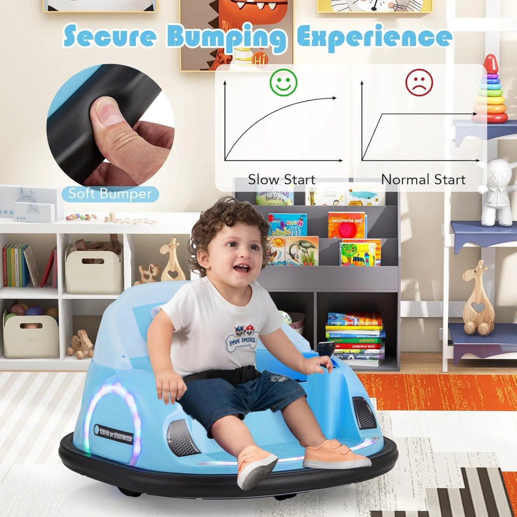 Autoscontro Elettrico per Bambini 12V, Macchina Elettrica per Bambini Rotante a 360°, Telecomando 2,4G, 2 Modalità di Controllo, Clacson e Musica, Carico 25 KG, 18 Mesi+ (Blu)