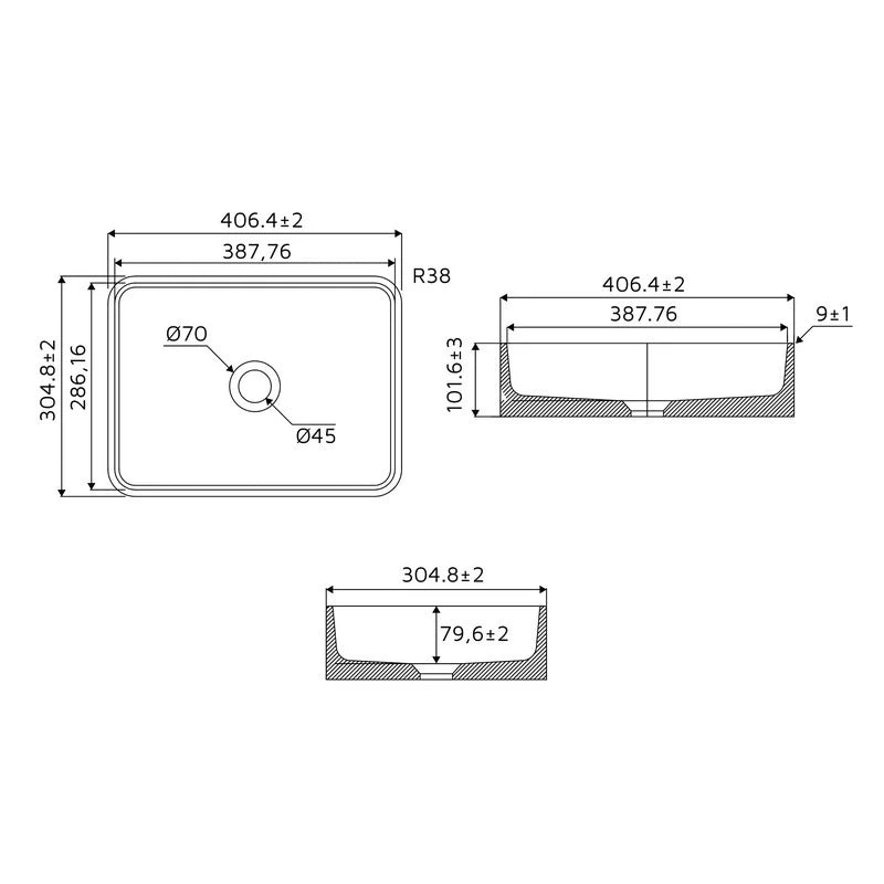 Lavabo da appoggio sabbia rettangolare nero 406x304x101 mm senza piletta - Sandstone