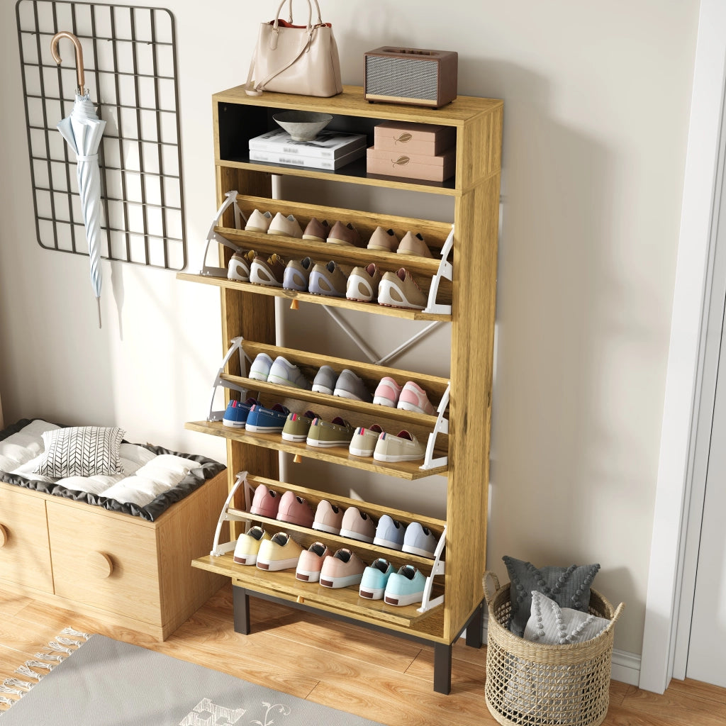 SCARPIERA salvaspazio 63x24x147 cm MDF naturale con 3 ribalte