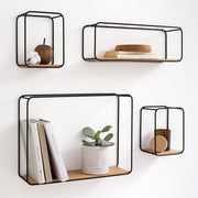 Set di assi da parete - Jona - | 4 assi da parete in metallo e finitura in legno reale | Decorazione da parete e spazio di stoccaggio per bagno, soggiorno, cucina, camera da letto e altro | Eichen