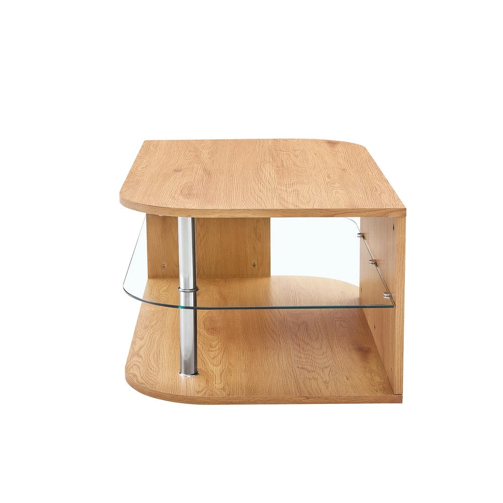 Tavolino da Caff¨¨ con Ripiano in Vetro e Legno ¨C MINIMAL ¨C Moderno, Soggiorno, 100x60x42 cm