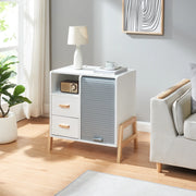 Cassettiera Kvaefjord con Anta a Serrandina e Scomparto Aperto - Bianco/Grigio [en.casa]