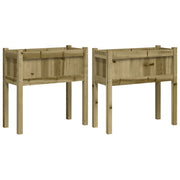Fioriera rialzata per piante fiori giardino terrazze set da 2 con gambe in legno di pino impregnato marrone 02_0039015