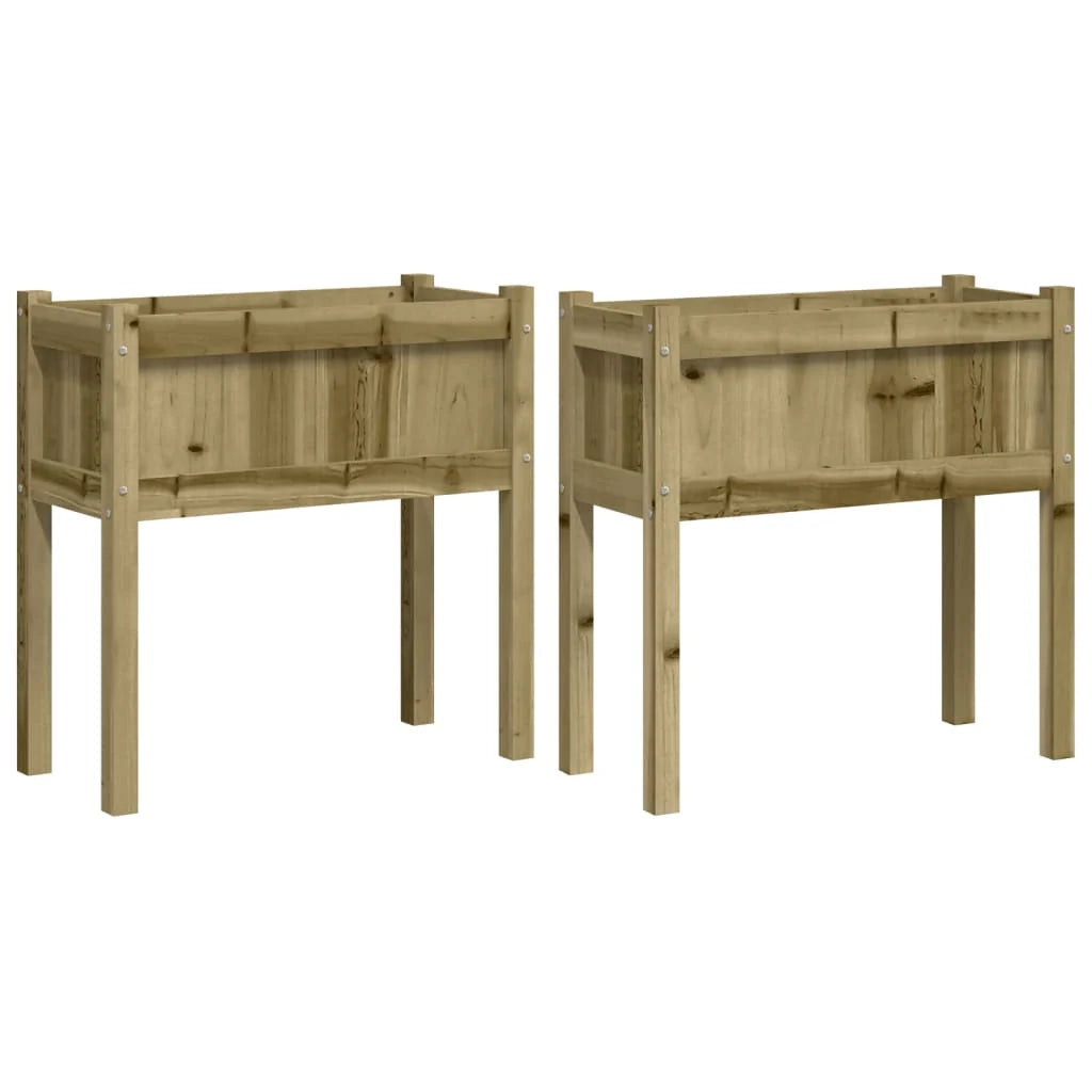 Fioriera rialzata per piante fiori giardino terrazze set da 2 con gambe in legno di pino impregnato marrone 02_0039015