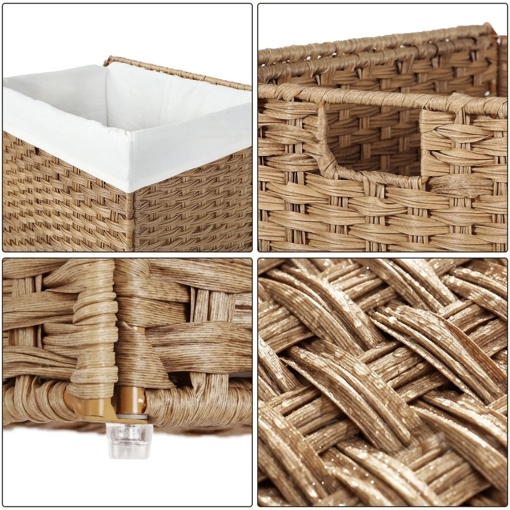 Cesto portabiancheria intrecciato a mano da 90 litri cesto portabiancheria in rattan sintetico con coperchio e manici pieghevole sacco interno rimovibile beige 12_0006700