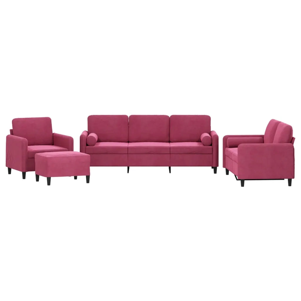 Set di Divani 4 pz con Cuscini Rosso Vino in Velluto 3201968