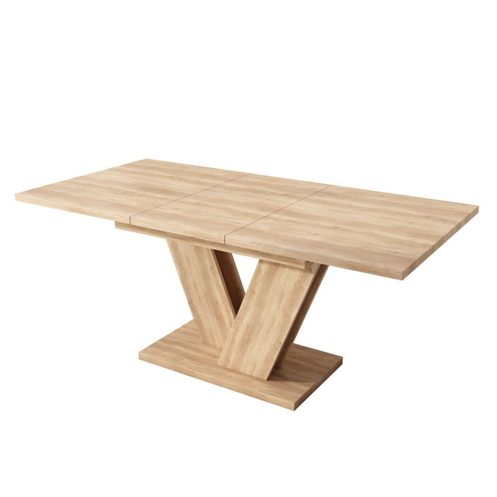 Tavolo da pranzo allungabile 140/180 x 80 cm, 4-8 posti, effetto rovere, gambe a V in metallo