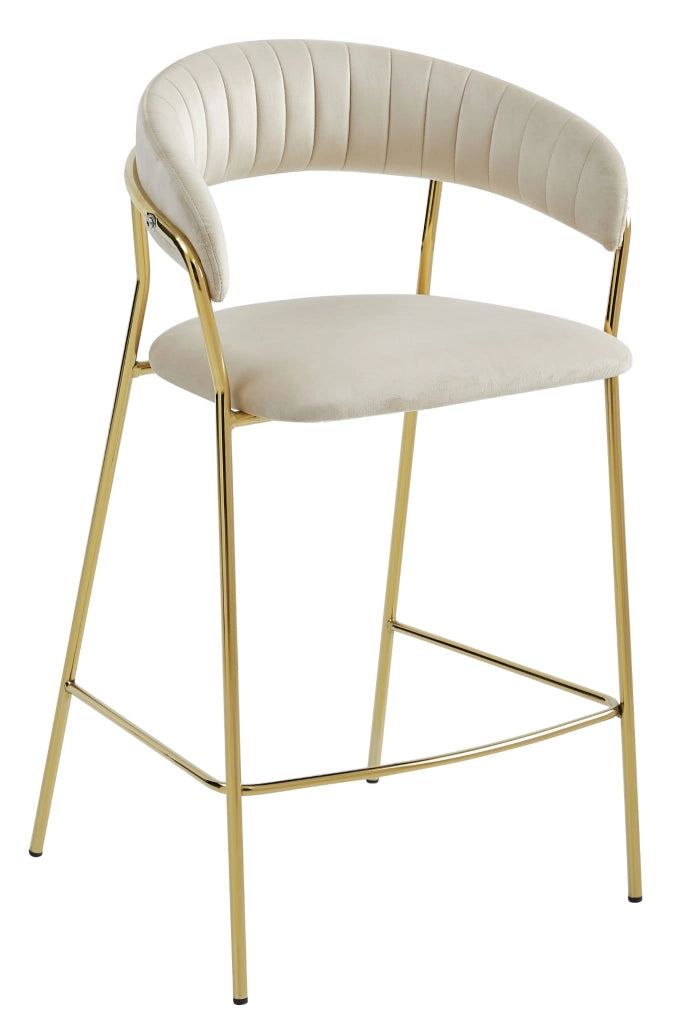 Sgabello Valora BADIA in velluto beige con gambe dorate per cucina x2