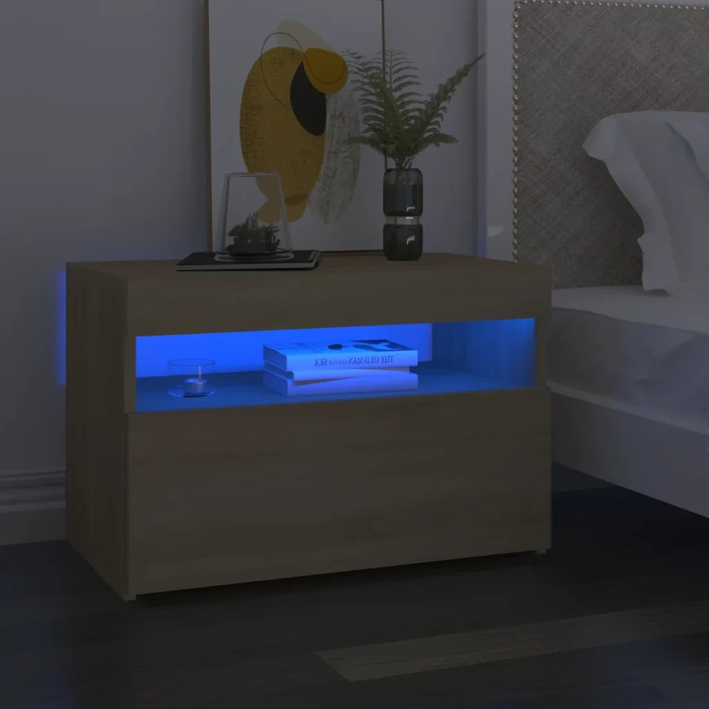 Comodino con Luci LED Sonoma 60x35x40 cm in Legno Multistrato 3082780