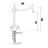 Rubinetto Cucina Miscelatore Doppio Comando Girevole Lavello in Ottone Paini Nostalgia Barocco Oro