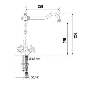 Rubinetto Cucina Miscelatore Doppio Comando Girevole Lavello in Ottone Paini Nostalgia Barocco Oro