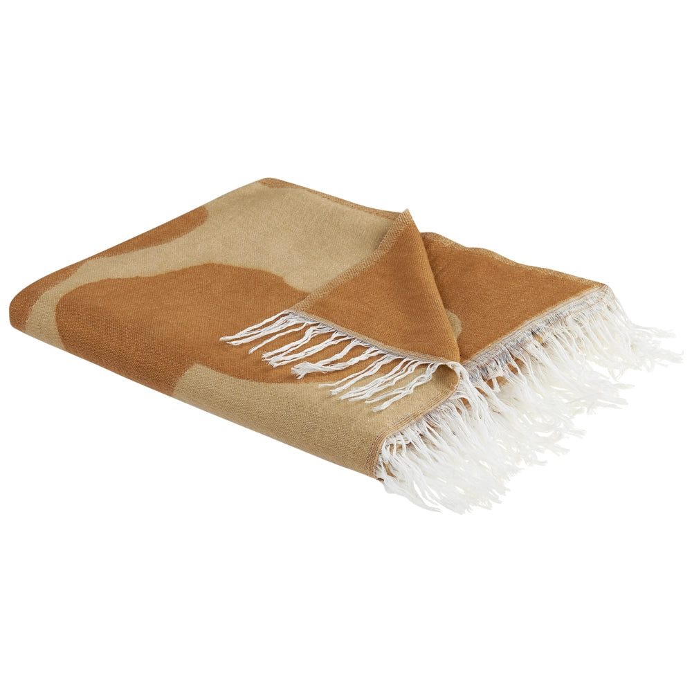 Coperta beige e arancione in misto poliestere e acrilico, 130 x 170 cm, motivo decorativo Astratto double-face