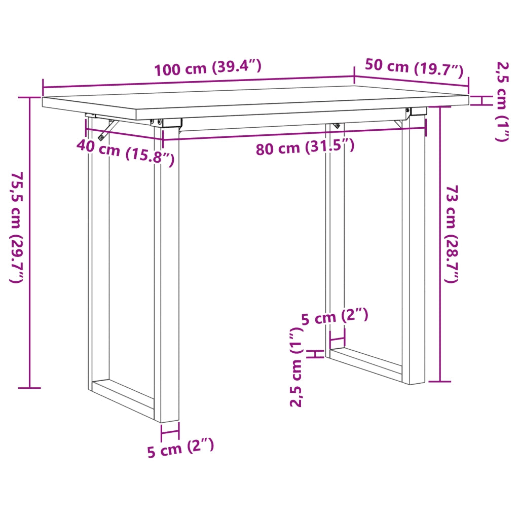 Tavolo da Pranzo Telaio a O 100x50x75,5 cm Legno Pino e Acciaio