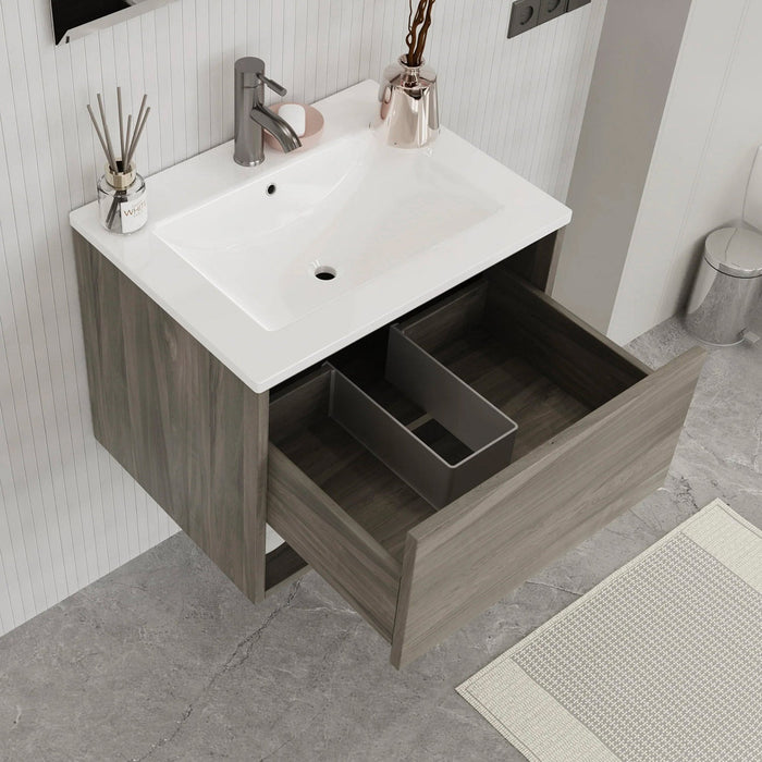 Mobile Bagno Sospeso 60 cm Lavabo e Specchio Milano Rovere