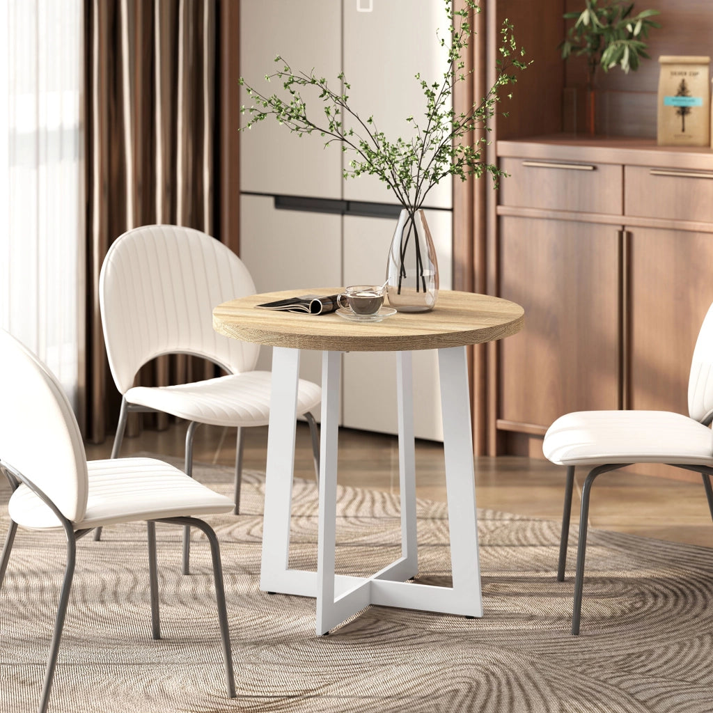 Tavolo da pranzo rotondo per 4 persone ¨C zephmum ¨C legno rovere e acciaio ?80x75 cm
