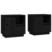 Set di 2 Comodini | Armadio da Notte | Mobiletto da notte Neri 50x34x50 cm in Legno Massello di Pino