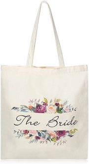 Borsa a Mano in Canapa con Disegno di Fiori "La Sposa" – Accessori per Matrimonio e Festa di Nozze – 100% Cotone – 40 cm x 45 cm