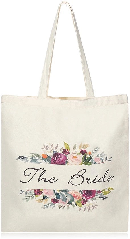 Borsa a Mano in Canapa con Disegno di Fiori "La Sposa" – Accessori per Matrimonio e Festa di Nozze – 100% Cotone – 40 cm x 45 cm