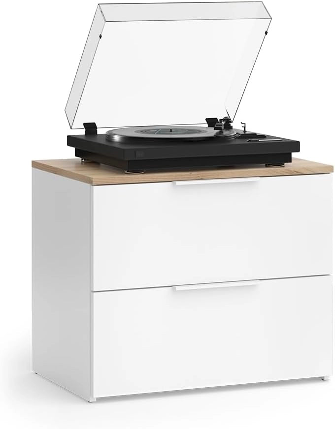 Cassettiera Wido, Bianco/Sonoma, 60 x 50 cm con 2 cassetti, per riporre abiti e oggetti di uso quotidiano