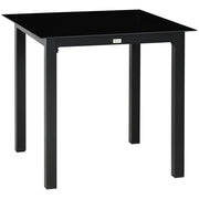 Tavolo da giardino quadrato per 4 persone; tavolo da patio con piano in vetro temperato; alluminio nero 80x80x74cm per giardino e balcone