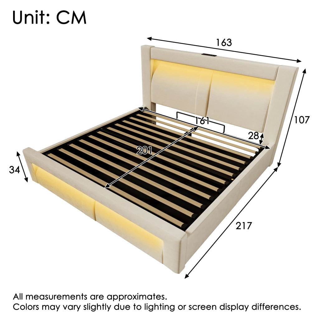 LETTO Contenitore 160x200 cm in velluto beige con materasso incluso
