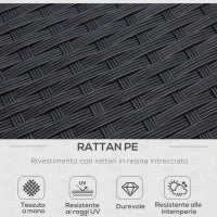 Set 4 Pezzi Salotto da Esterni con 2 Sedie, Divano e Tavolino Mobili da Giardino in Rattan e Acciaio Nero