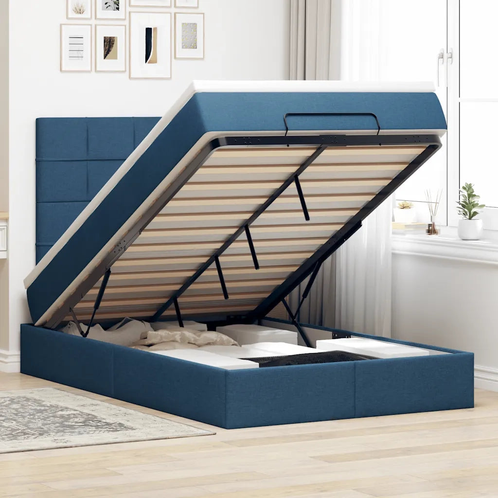 Struttura Letto Pouf con Materasso Blu 120x190 cm in Tessuto 3313995