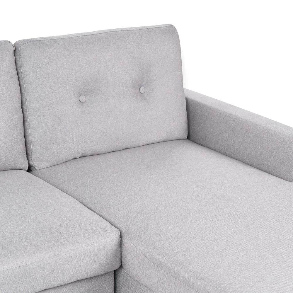Divano letto angolare in tessuto grigio chiaro 4 posti contenitore a forma di L Orientamento a versione sinistra